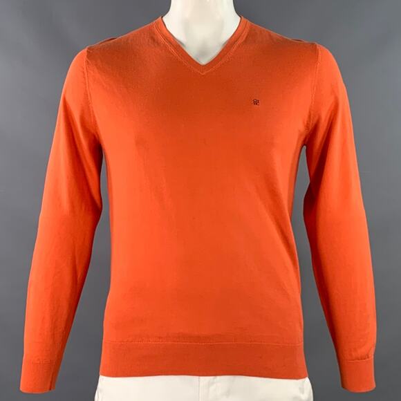 CAROLINA HERRERA Size M Orange Cotton V-Neck Pullover - Picture 1 of 6